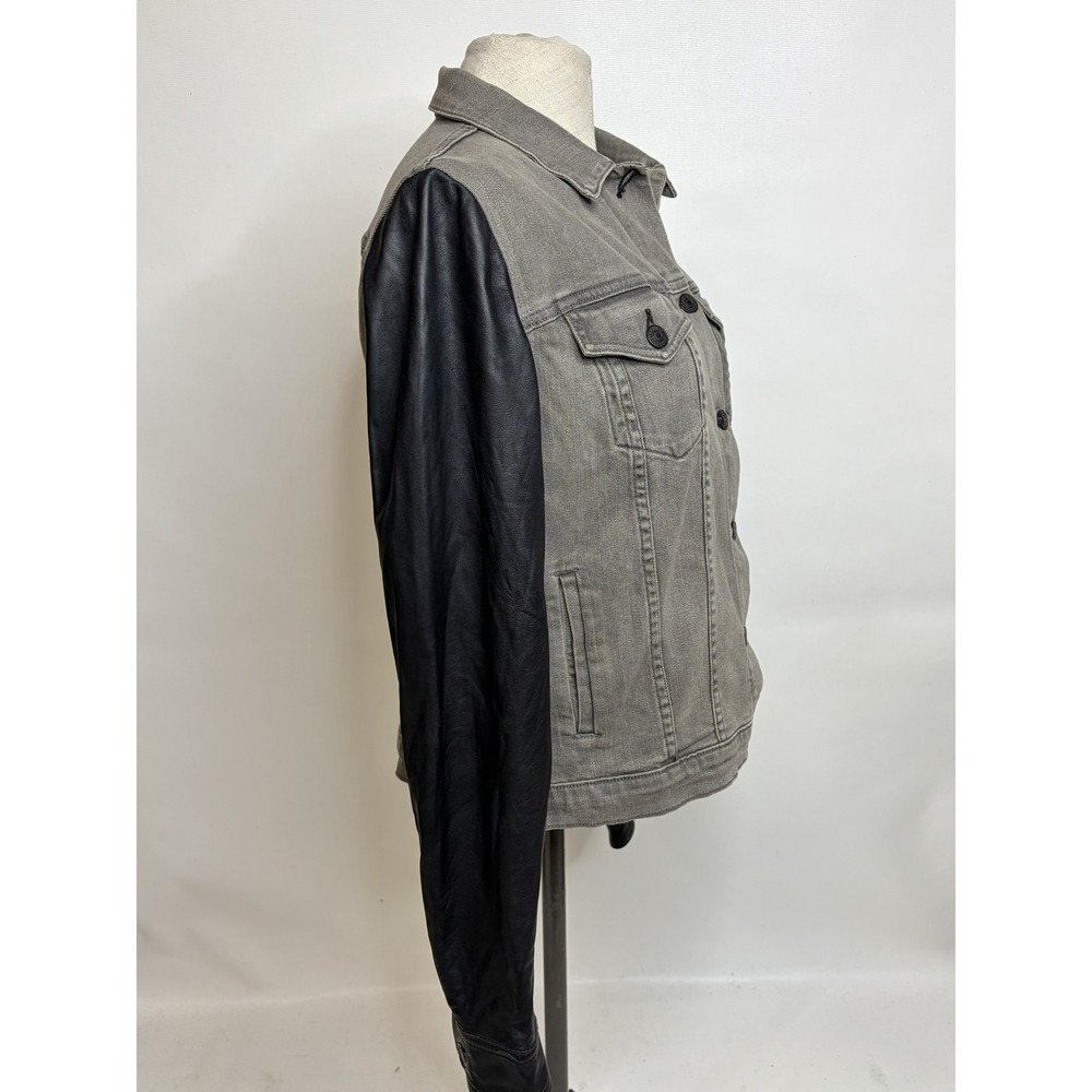 Rag & Bone JEAN Mixed Media Denim Leather Sleeve Jacket Grey Black W1402K302 L - Picture 4 of 9